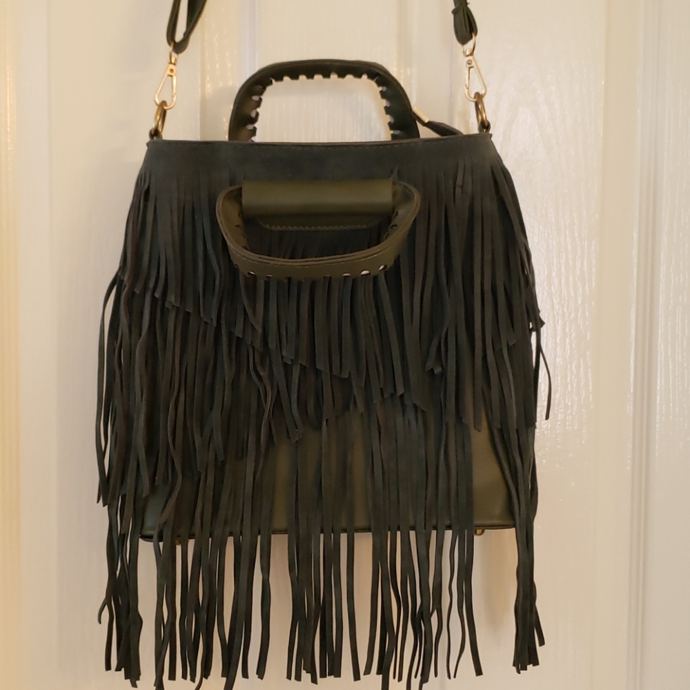 Faux Suede fringe/leather purse